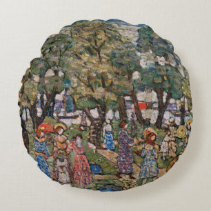 Under the Trees by Maurice Prendergast, Fine Art Round Cushion