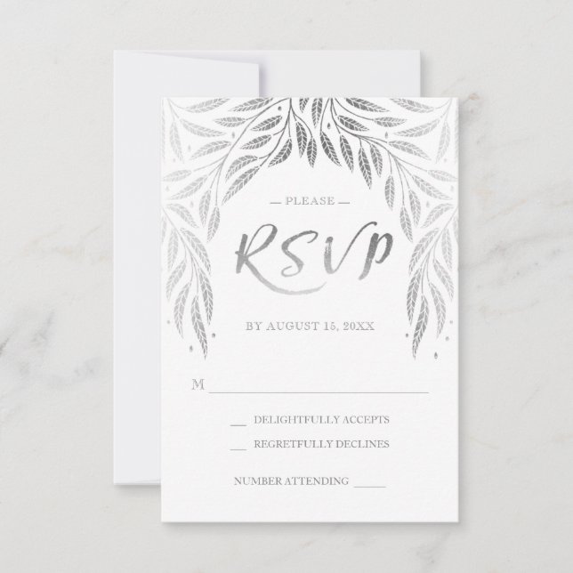Under the Willows Wedding RSVP Faux Silver (Front)