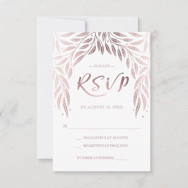 Under the Willows Wedding RSVP Rose Gold Card (Front)