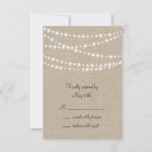 Under Twinkle Lights on Burlap RSVP Card
