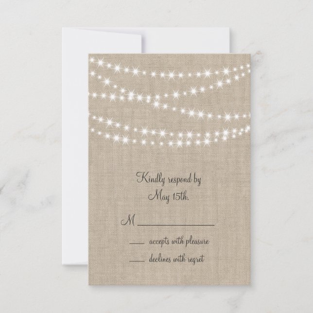 Under Twinkle Lights on Burlap RSVP Card (Front)