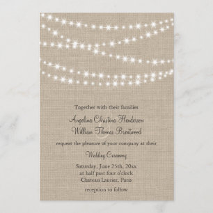 Under Twinkle Lights on Burlap Wedding Invitation