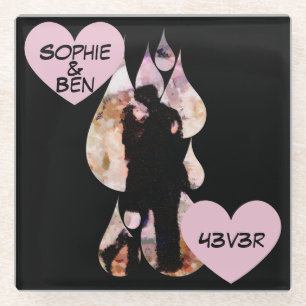 Under Umbrella: Romantic Couple Kissing in Rain Glass Coaster