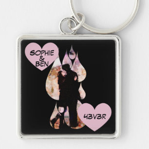 Under Umbrella: Romantic Couple Kissing in Rain Key Ring