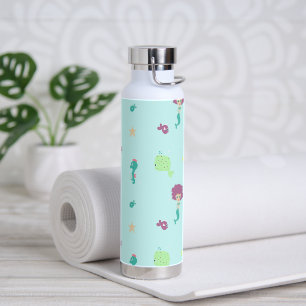 Under water creatures pattern blue water bottle