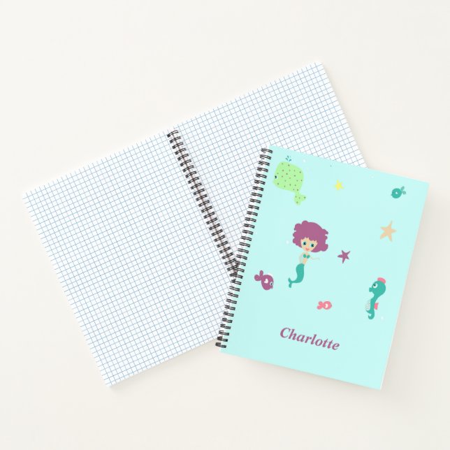 Under water creatures pattern custom name blue notebook (Inside)