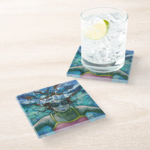 Under Water Swim Art Glass Coaster