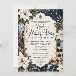 Under Winter Stars Navy Gold Wedding Invitation