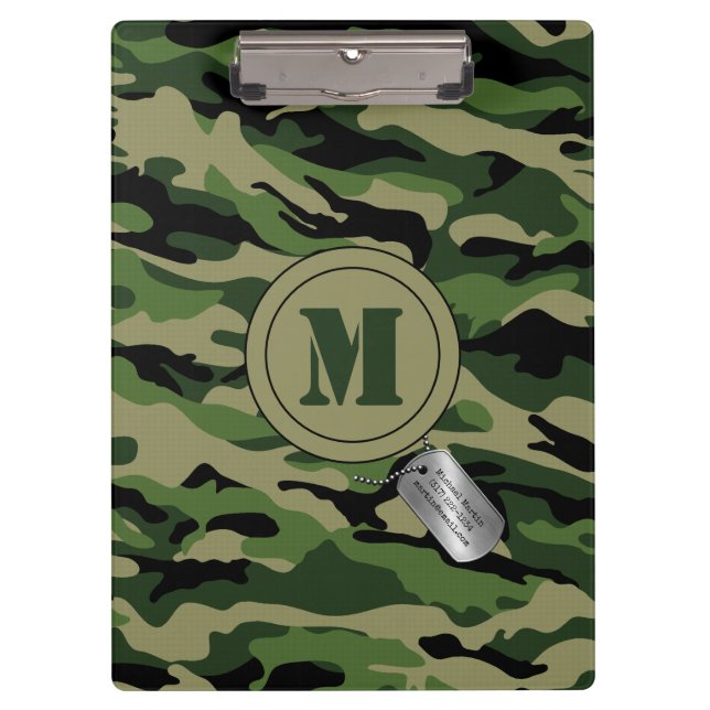 Undercover Camo Green Khaki Camouflage Monogram Clipboard (Front)
