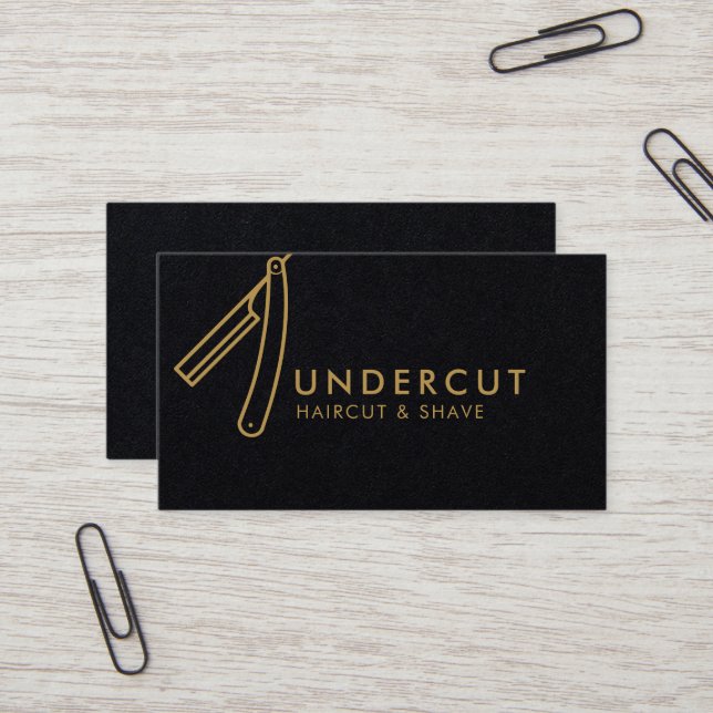 Undercut Barber Razor Logo Business Card (Front/Back In Situ)