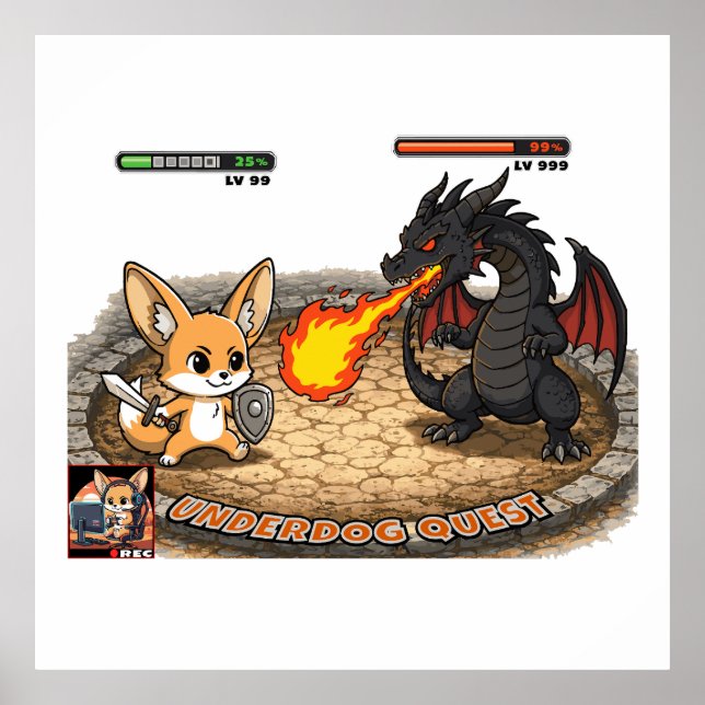 Underdog Quest Fennec Fox RPG Battle Dragon Chibi Poster (Front)