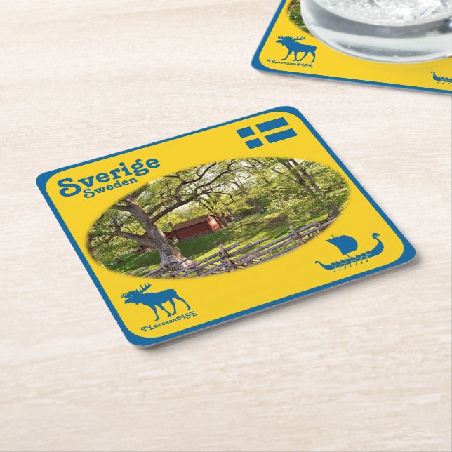 Underlägg — Sverige Square Paper Coaster (Angled)