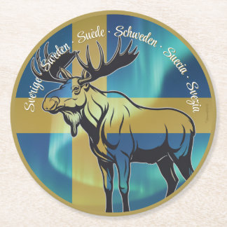 Underlägg — Sweden, moose Round Paper Coaster