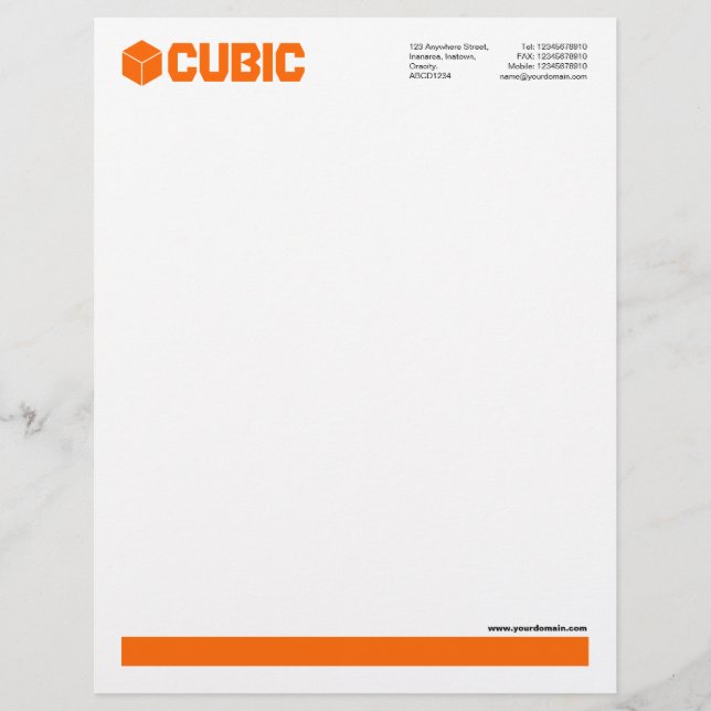 Underlined (Cube Logo) - Orange Custom Letterhead (Front)