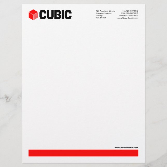 Underlined (Cube Logo) - Red Custom Letterhead (Front)