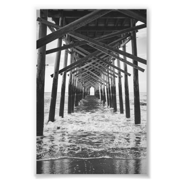 Underneath Ocean Isle Fishing Pier  Black White Photo Print (Front)