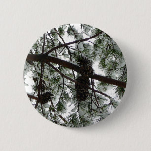 Underneath the Snow Covered Pine Tree Winter Photo 6 Cm Round Badge