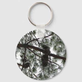 Underneath the Snow Covered Pine Tree Winter Photo Key Ring
