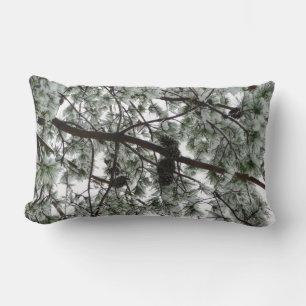 Underneath the Snow Covered Pine Tree Winter Photo Lumbar Cushion