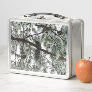 Underneath the Snow Covered Pine Tree Winter Photo Metal Lunch Box