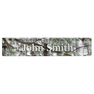 Underneath the Snow Covered Pine Tree Winter Photo Nameplate
