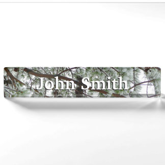 Underneath the Snow Covered Pine Tree Winter Photo Nameplate