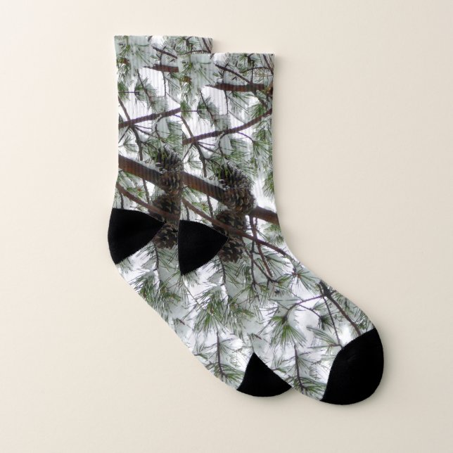 Underneath the Snow Covered Pine Tree Winter Photo Socks (Pair)