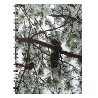 Underneath the Snow Covered Pine Tree Winter Photo Spiral Notebook