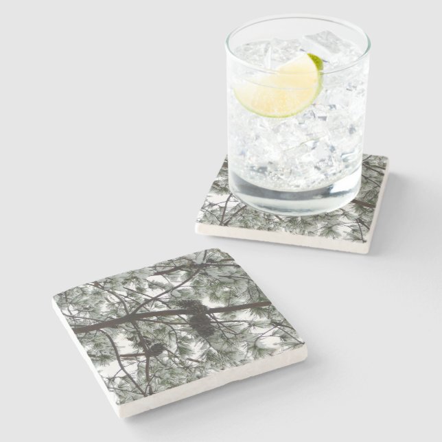 Underneath the Snow Covered Pine Tree Winter Photo Stone Coaster (Side)