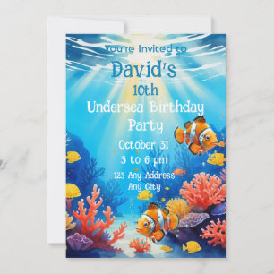 Undersea Aquariums Marine Ocean Custom Name Age Invitation