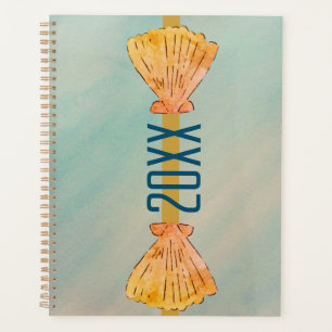 Undersea Blue Gold Watercolor Scallop Shells Planner
