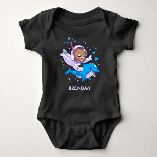 Undersea cat and dolphin custom baby bodysuit