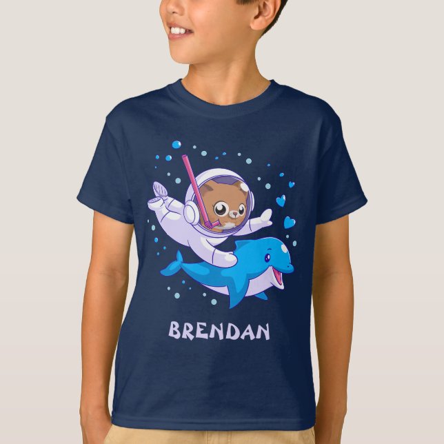 Undersea cat and dolphin custom T-Shirt (Front)