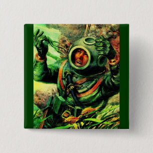 undersea diver in diving helmet 15 cm square badge