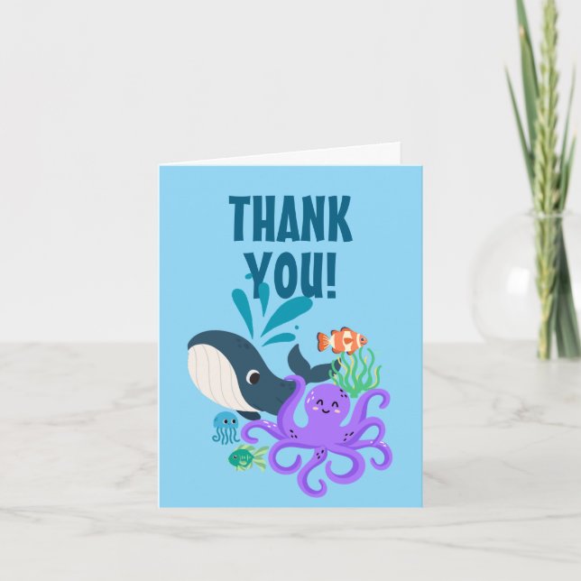 Undersea Friends Birthday Party Thank You Card (Front)