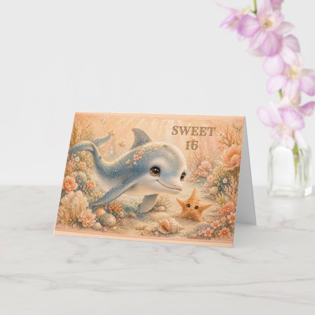 Undersea Friendship–Dolphin & Starfish 16th Card (Orchid)
