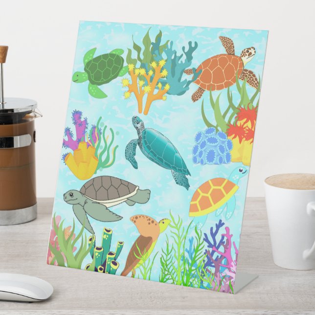 Undersea Treasures Sea Turtles And Corals Pedestal Sign (In SItu)