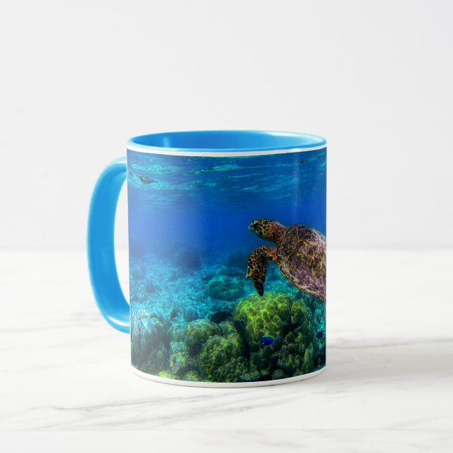 Undersea Tropical Sea Turtle Coral Mug (Front Left)