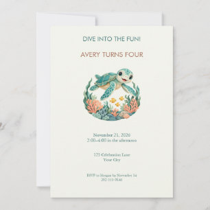 Undersea Turtle Birthday Party Invitation