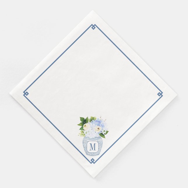 Understated Chinoiserie Monogram Wedding Napkin (Corner)