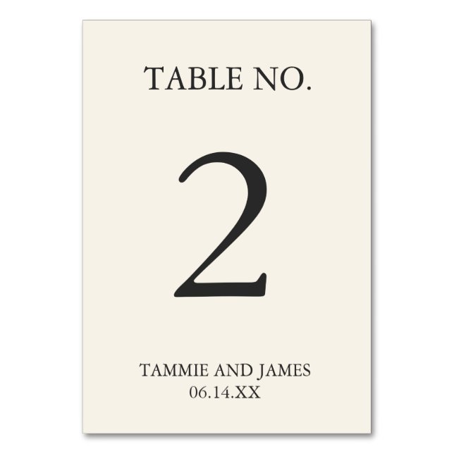 Understated Elegance Table Number Cards Cream (Front)