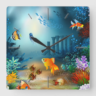 Underwater 4 Wall Clocks Numerals Options