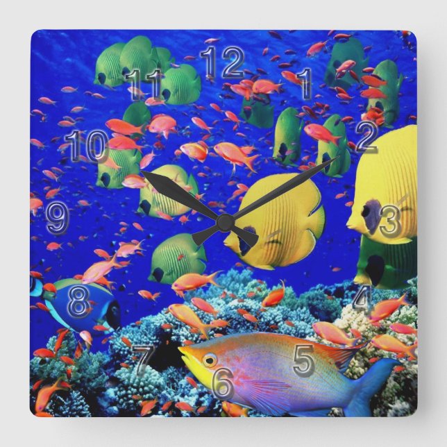 Underwater 6 Wall Clocks Numerals Options (Front)