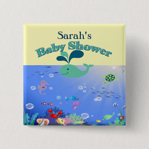 Underwater Adventure Baby Shower Boy Or Girl 15 Cm Square Badge