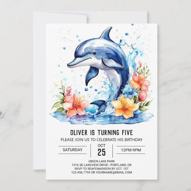 Underwater Adventure Cute Dolphin Birthday Invitation (Front)