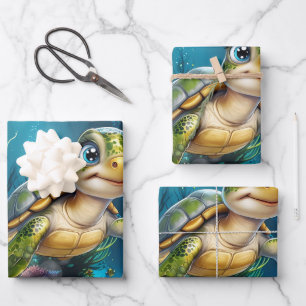 Underwater adventures with the cheerful turtle.  wrapping paper sheet