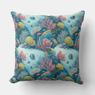 Underwater Aquatic Ocean Sea Life Fishes Pattern Cushion