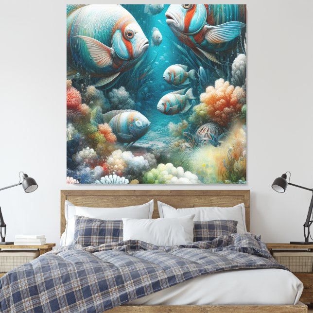 Underwater Art of Fish & Coral in Acrylic Canvas Print (Insitu(Bedroom))