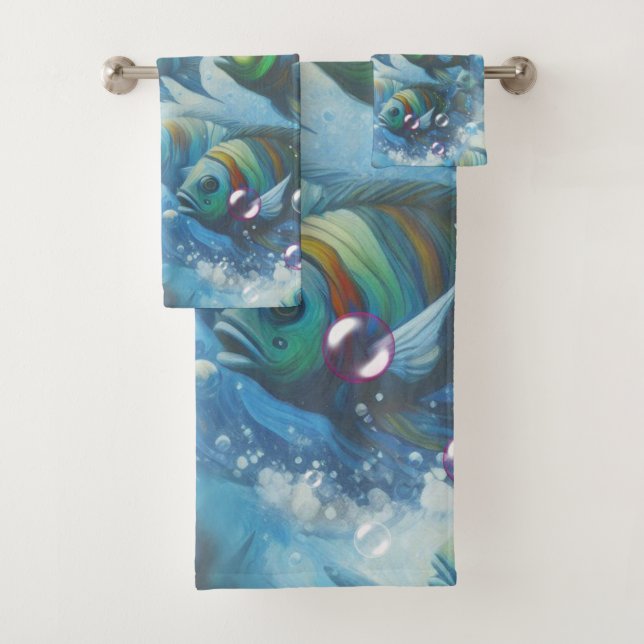  Underwater Art of Fish & Coral in Acrylic paints Bath Towel Set (Insitu)