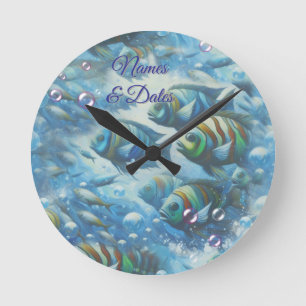  Underwater Art of Fish & Coral in Acrylic paints Round Clock